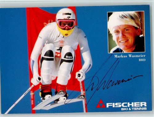 Markus Wasmeier bei der Abfahrt und Original Autogramm