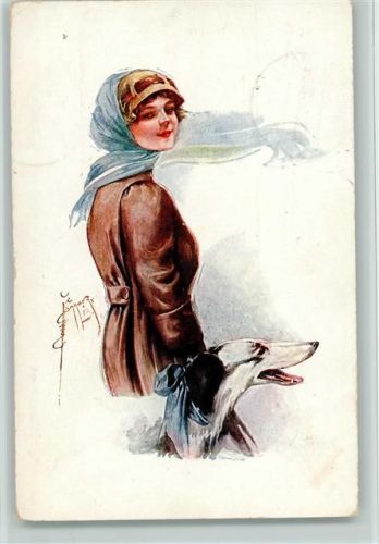 1916 Frau mit ihrem Windhund
