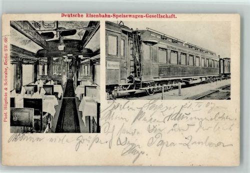 Deutsche eisenbahn Speisewagen Gesellschaft Außen und Innenansicht 1907 AK