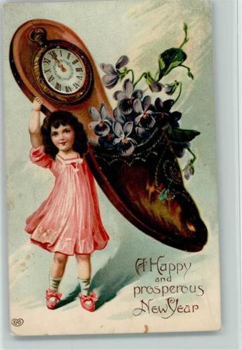 EAS Happy New Year - Großer Pantoffel mit einer Taschenuhr - Uhrenglückwünsche litho