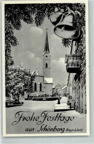 Schönberg Weihnachtskarte Kirche Glocke Tannenzweig