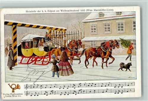 Wien Heimkehr der k.k. Eilpost am Weihnachtsabend Winter Posthorn