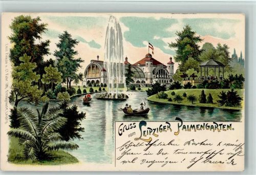 Leipzig 1900 Palmengarten Fontaine Ruderboote Pavillon