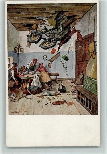 sign Carl Schilling - Serie 815 - O diese Flieger Nr. 4 - Bauernstube , Decke stürzt ein , AK Eckknick