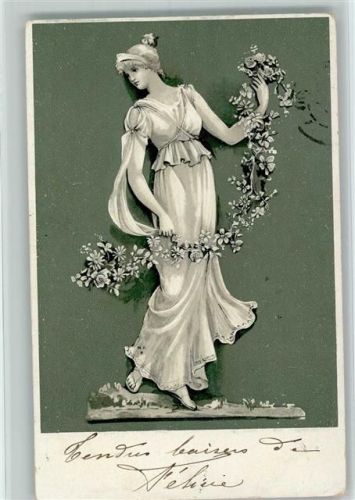 1902 Frau mit Blumengirlande AK