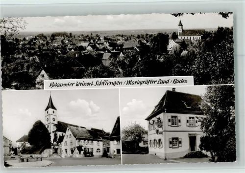 Schliengen Gesamtansicht Kirche Gaststätte Zum Adler 3-Bild-Aufnahme