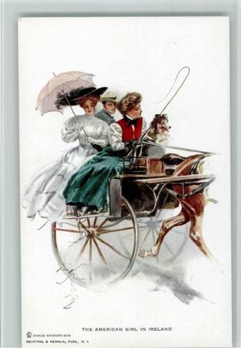 The American Girl in Ireland, Reintal & Newmann Serie 102, gute Erhaltung AK Kutsche