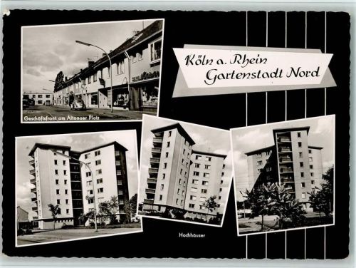 50667 W5000 Köln Longerich 506 Foto AK Gartenstadt Nord - Geschäft und Hochhäuser, gute Erhaltung AK