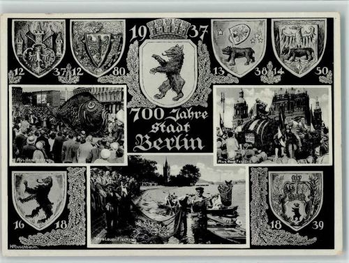 700 Jahre Berlin 1937 - Wappen, Stralauer Fischzug , Festzug - Sonderstempel Berlin Fahrbahres Postamt