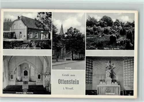 48683 W4422 Ottenstein , Westf - Gasthaus Bernhard-Abbing Kirche Innenaufnahme Partie in der Heide Ehrenmal Mehrfachaufnahme