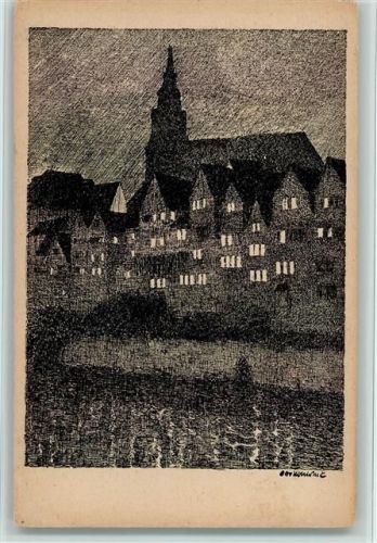 Tübingen Federzeichnung , signiert - Verlag Alexander Fischer Bildkarten aus Schwaben Reihe 1 Karte 2, gute Erhaltung AK