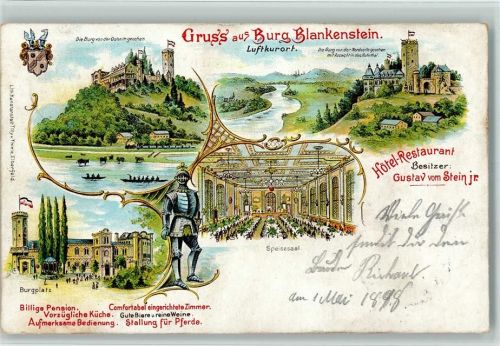 Hattingen 1898 Gruss aus - Litho, Burgplatz, Hotel Restaurant , Speisesaal
