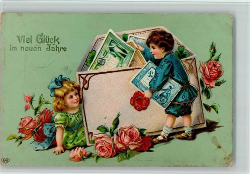 1912 Neujahr - Kinder mit Geld AK Flecken