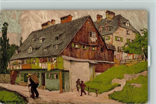Zürich Alte Häuser an der Au AK Kunstanstalt Wolfensberger