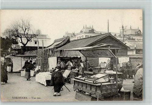 Yokohama Une rue - Marktszene -1910 gute Erhaltung