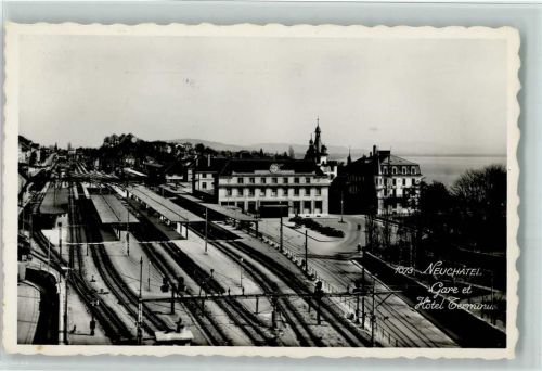 Neuchâtel 1935 Bahnhof, Hotel Terminus - Verlag Perrochet 1073 AK