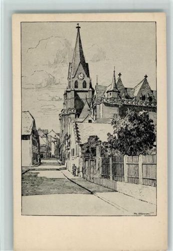 Friedberg Stadtkirche Federzeichnung sign. Ph. Gönner