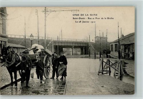 Paris Crue de la Seine - Saint Denis - rue et Pont de la Briche 1910 AK