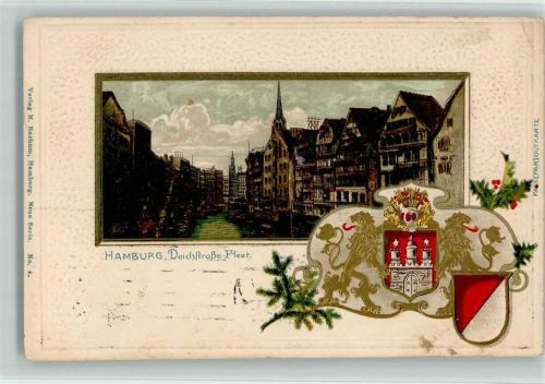 Hamburg 1909 eichstraße Fleet Lithographie/Prägedruck