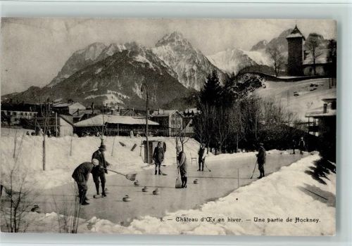 Château-d´Oex 1925 Chateau d`Dex en hiver, une partie Curling , gute Erhaltung AK