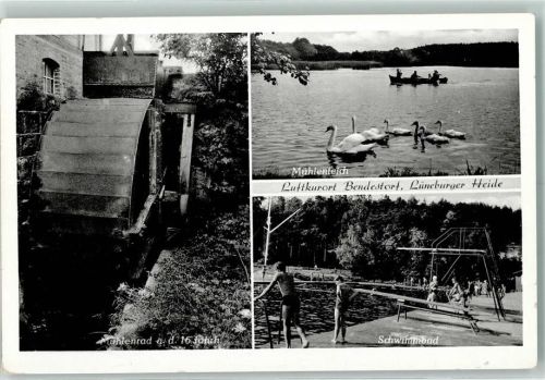 21227 W2106 Bendestorf - Mühlenrad aus dem 16. Jahrhundert Mühlenteich Schwäne Schwimmbad