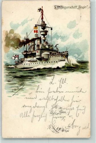 1898 Panzerschiff Aegir, Litho , sign Giehl AK