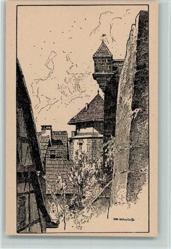 Tübingen Bildkarte aus Schwaben Reihe 2/3 Karte 4, an der Schloßmauer, Federzeichnung, sehr gute Erhaltung