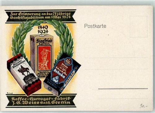 Stettin Szczecin Werbung 75. jähriges Geschäftsjubiläum Kaffee Gurrogat -Fabrik 1924 Kaffee