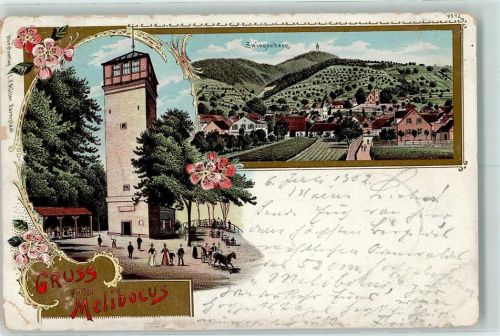 Zwingenberg 1902 Melibocus Zwingenberg Turm Lithographie