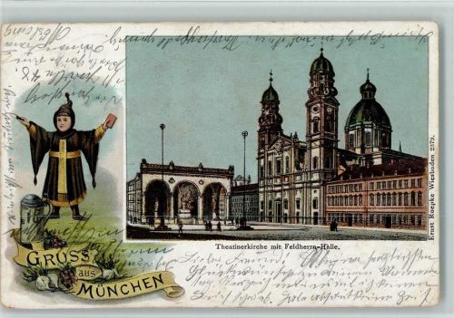 München 1900 Theatinerkirche mit Feldherrn-Halle Münchner Kindl Bierkrug