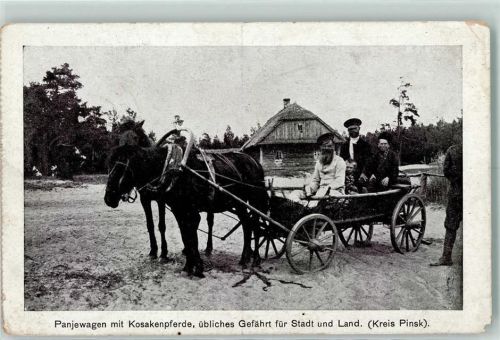 Brest Rokitnosümpfe östl. Brest-Litowsk Nr. 6 Panjewagen mit Kosakenpferde