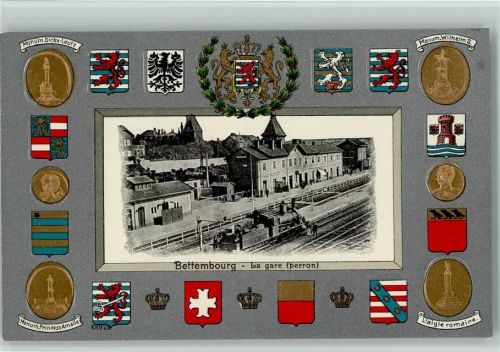 Bettemburg La gare perron Monum. Dickx-Leutz Monum. Wilhelm II. L'aigle romaine Monum. Prinzess. Amalie