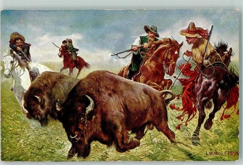 Bisam Jagd Cowboys AK Fromme, L. Künstlerkarte