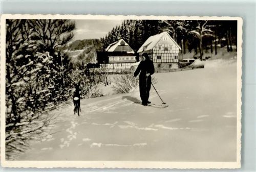 59955 W5788 Züschen , Westf - Gaststätte Pension Waldheim Winter Skifahrer Reh
