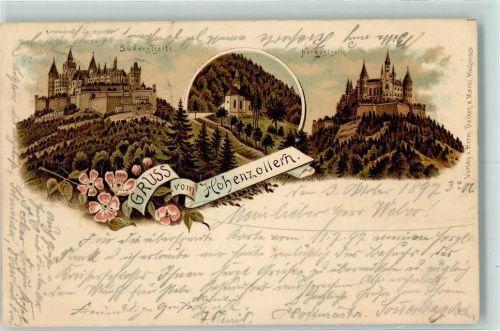 Hechingen 1897 Burg Hohenzollern Südwestseite Nordostseite Lithographie