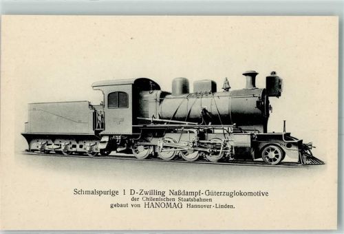 Schmalspurige 1 D Zwilling Naßdampf Güterzuglokomotive der Chilenischen Staatsbahnen Hanomag