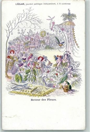 1899 L`Eclair Politische Zeitschrift sign.Grandville "Retour des Fleurs" Blumen vermenschlicht Werbung