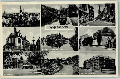 Ahlen Rathaus Bahnhof Kloster Pensionat St. Michael Städt. Anlagen Oststraße Gerichtsstraße Krankenhaus
