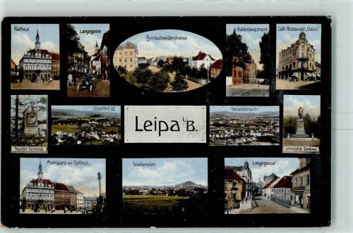Ceska Lipa 1916 Rathaus Langegasse Bredschneiderstraße Kahlenbergstraße Cafe Restaurant Union Paudler-Denkmal Schmeykal-Denkmal Marktplatz