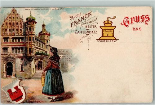 Rothenburg Serie Nationaltrachten 17 - 28 Rathaus Frau Wappen Werbung Aecht Franck Caffee-Zusatz