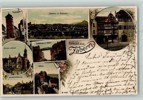 Saverne 1903 Gruss aus - Postamt, Bahnhofstrasse, AK