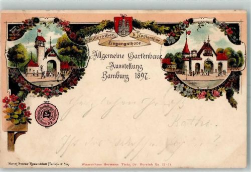 Hamburg 1897 Offiz. Karte Nr. 8 + Bahnpost Hamburg-Rostock Zug 34 5.7.97