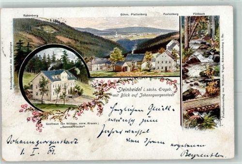 Steinheidel 1901 Gasthaus von Wilhme. verw. Krauss Sommerfrische Johanngeorgengeorgenstadt Rabenberg Böhm. Plattenberg Fastenberg Fällbach sign G. Falk
