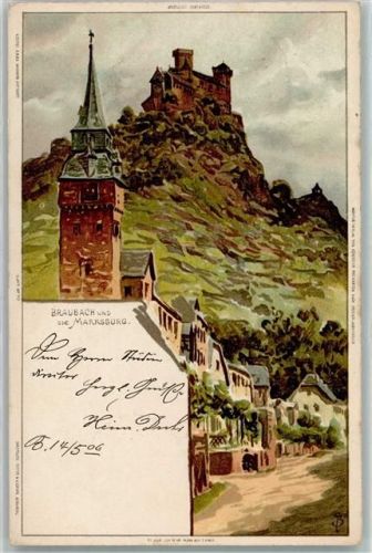 Braubach 1906 Marksburg Bahnpost Köln-Frankfurt Main