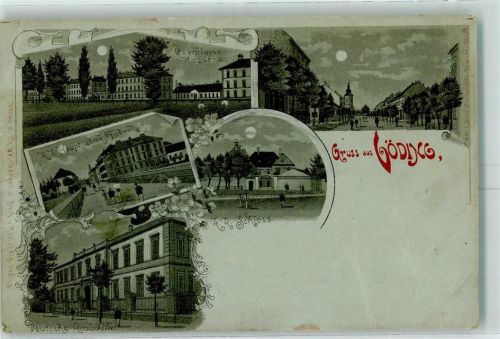 Hodonin 1898 Kavallerie Kaserne K. k. Schloss K. k. Haupttabak-Fabrik Deutsche Realschule Lithographie/Mondschein