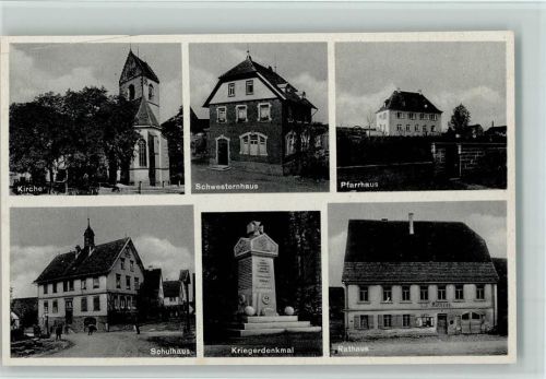Hailfingen 1940 Kriegerdenkmal, Schule, Schwesternhaus, Pfarrhaus , Rathaus AK