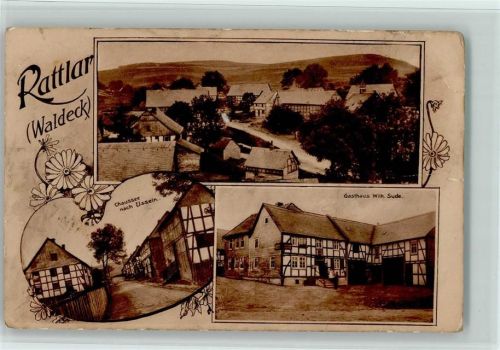 Rattlar Ortsansicht Chaussee nach Usseln Gasthaus Wilh. Sude