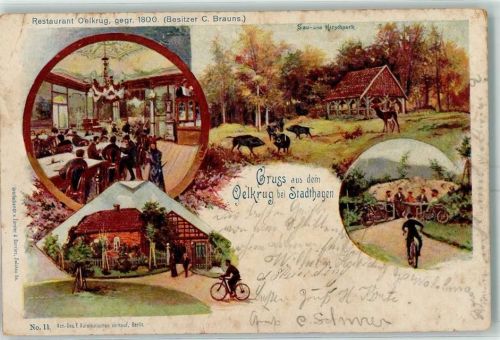 Stadthagen 1901 Restaurant Oelkrug Sau- und Hirschpark Lithographie