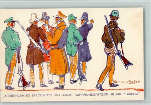 Aarau Schützenfest 1924 Offiz. Festpostkarte , Litho Stirnemann , sign Brunnhofer , gute Erhaltung AK