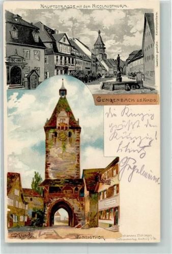 Gengenbach 1902 Hauptstraße mit dem Nicolausturm Kinzigthor sign C. Tünch